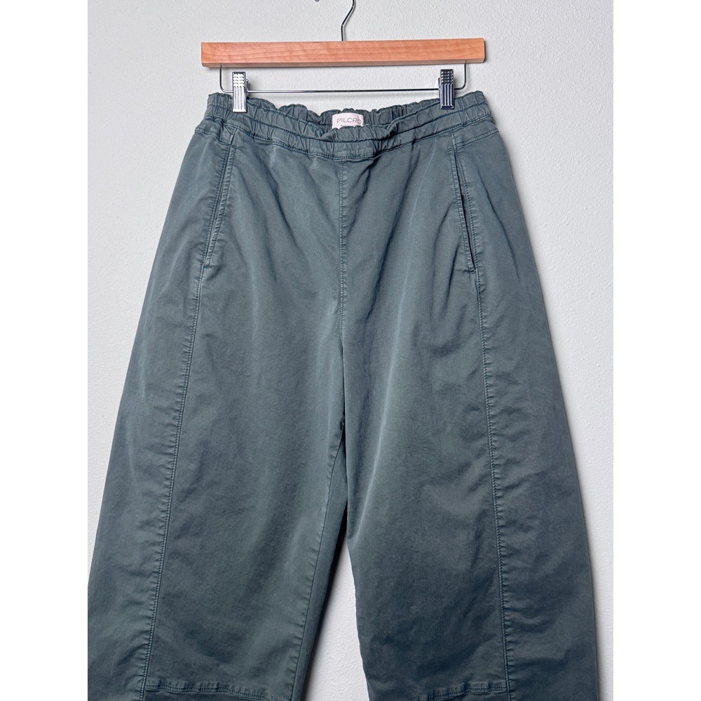 Anthropologie Pilcro The Izzie Relaxed Barrel Pants Pull On Twill Green Medium - Picture 4 of 11